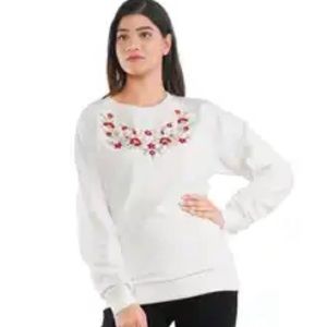 Tamsy Holiday Off White 100% CottonFleece Knit Sweatshirt - L